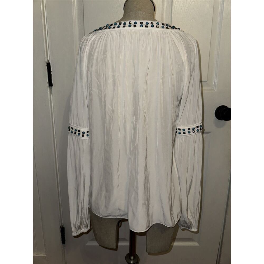 Ramy Brook Wyatt Turquoise Studded Detail Top Size XS Ivory Semi Sheer - Picture 4 of 6